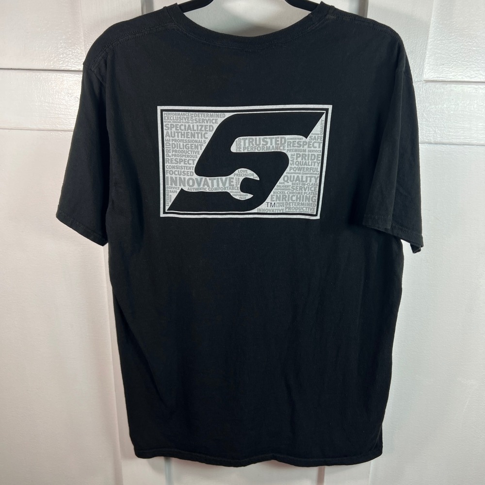 Snap-on Tools Mens XL Black Graphic T-Shirt Hanes Nano-T Back Print Logo Tee